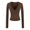 Camiseta de manga larga ajustada, pura y seductoramente atractiva, con cuello cruzado en V profundo, elástica, suave y cómoda, nueva blusa base de otoño para mujer