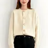 Diseño de Otoño e Invierno Cárdigan de Punto de Color Puro de un Solo Botón para Mujer Ropa Exterior Estilo Lazy Holgado Cuello Redondo Versátil