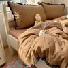Roupa de Cama Francesa Classe A Algodão Puro Lavado Conjunto de Quatro Peças Fio de Camada Dupla Dormitório Completo Capa de Edredom Elegante Lençóis e Lençóis de Elástico