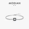 Pulseira Modian S925 Prata Esterlina Esmalte Preto Diamante Brilhante para Mulheres, Estilo Doce e Descolado, Pulseira Versátil para Roupas de Trabalho Diárias