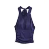 Estilo Nuevo de Verano Estilo Puro Deseo Chaleco Plisado con Cuello Halter y Corbata Ajustado al Cuerpo Top de Color Sólido para Mujer con Almohadillas en el Pecho
