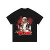 Impressão de retrato de rap de rua europeia e americana, camiseta de manga curta desgastada e pesada, moda de rua, marca de hip hop, top de gola redonda desgastada