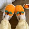 Dibujos Animados Japoneses Lindos Peluches Naranja Algodón Pantuflas Mujer Invierno Hogar Interior Cálido Suela Suave Pantuflas de Dormitorio