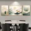 Nueva Pintura Decorativa de Paisaje Verde Tinta China Oro Ginkgo para Pared de Fondo de Restaurante Combinación de Pintura Colgante Película de Cristal Aleación de Aluminio Pintura