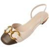 ¡Los tacones muestran temperamento! Sandalias de Dedo Estilo Chanel con Hebilla Metálica para Mujer Planas Estilo Francés Colorblock Retro Espalda Abierta Zapatos de Moda