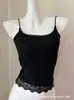 Foto Real Outono Inverno Camisola Quente Felpuda com Acabamento em Renda Colete Pequeno Alças Finas Copas Integradas Roupa Íntima Roupa Externa Top
