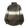 Suéter masculino de outono e inverno transfronteiriço com zíper parcial, listras color-block, gola alta, pulôver de tricô, peça de base moderna de caimento solto