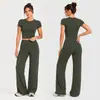 Conjunto de Roupa de Yoga Escovada Transfronteiriço, Manga Curta, Cintura Alta, Ajustado ao Corpo, Roupa Fitness Versátil, Conjunto de Roupa Esportiva para Corrida para Mulheres