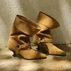 Primeiro Encontro Botas Marrons Ji Estilo Feminino Merade 2026 Outono/Inverno Nova Chegada Bico Fino Salto Agulha Botas de Cano Curto Botas Femininas Descontraídas