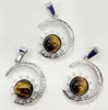 Colar Pingente Cruzado Quente Atacado Pedra Natural Cristal Ágata Pedra Semi-preciosa Lua Sol Liga Inserida Joias