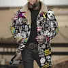 Chaqueta Larga de Algodón Marrón con Botones Blancos, Producto Nuevo Digital de Impresión 3D Multicolor Transfronterizo Europeo y Americano