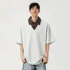 Nuevo Estilo de Verano del Explorador Marca Americana de Moda Camiseta Casual con Bloques de Color Falsa de Dos Piezas con un Aspecto como de Esposo, Camiseta Polo para Hombre