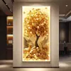 Árbol de la Fortuna Decoración de Vestíbulo Luz LED Estilo Wabi-Sabi Pasillo Pasillo Mural Pintura de Pared Colgante de Lujo de Gama Alta Accesible