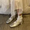 Zapatos de ballet de cuero plateado, zapatos Mary Jane franceses, zapatos de tacón bajo de punta cuadrada para mujer, zapatos de noche de primavera y otoño