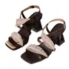 Sandalias de tacón alto talla grande con decoración de hoja, nueva moda de verano 2026, punta cuadrada, adelgazantes, tacón grueso, favorecen la forma de la pierna