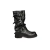 Fivela de Cinto Aumentadora de Altura Estilo Mãe de Uva Bico Quadrado Redondo Botas de Equitação Plissadas Meio da Panturrilha para Mulheres Botas Western Plissadas Empilhadas para Calças
