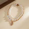Colar Europeu e Americano Transfronteiriço com Pérolas de Amor Multicamadas Incrustadas com Diamantes, Corrente para Clavícula de Luxo Leve e Nicho, Colar de Temperamento da Moda Barroca