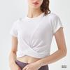 Top Cropped Esportivo de Corrida com Sensação de Segunda Pele, Secagem Rápida, Manga Curta, Cruzado na Cintura, Roupa de Yoga, Moda Slim Fit, Roupas Fitness para Mulheres