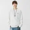 Suéter G-stone de metal com etiqueta, manga longa, masculino, gola redonda, cor sólida, minimalista, texturizado, corte solto
