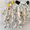 Direto da Fábrica Verão Novidades Manga Curta Algodão Nuvem Desenho Animado Pijama Roupa de Casa Pode Ser Usado Fora Fofo Gola Pequena Conjunto