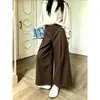 Calça feminina casual de cintura alta, perna reta, corte amplo, versátil, de alta qualidade, estilo coreano, cor cáqui, modelagem solta