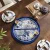 Posavasos Redondo de Porcelana Azul y Blanca Estilo Chino, Esterilla Filtro de Agua Absorbente de Diatomeas de Secado Rápido, Esterilla Protectora de Superficie de Mesa Anti-quemaduras para Mesa de Comedor