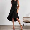 Vestido de Punto sin Mangas con Cuello Redondo de Color Sólido Ajustado con Abertura, Nueva Moda para Mujer, Comercio Exterior Europeo y Americano