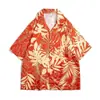 Camisa de manga corta estilo Hong Kong para hombre y mujer, estilo de pareja, holgada y fina, estampado floral de playa hawaiana, camisa floral de manga tres cuartos