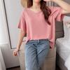 Pijamas de Algodón Seda para Mujer Verano Color Sólido Manga Corta Algodón Cuello en V Camiseta Top Nuevo Delgado Talla Grande Algodón Artificial Ropa para el Hogar