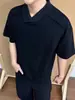 Design de lapela irregular senso clenafit simples cor sólida top solto seda gelada resfriamento manga curta camiseta masculina