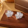 Pendientes de Flor Morado Claro de Alta Gama Diseño de Nicho Pendientes con Circonitas Microincrustadas Pendientes de Moda Elegantes con Aguja de Plata S925