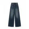 Ropa para mujer de talla grande en estilo coreano casual: jeans rectos holgados de tiro alto color azul para mujer que estilizan