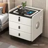 Mesita de noche inteligente, multifuncional, hecha de madera maciza, con carga inalámbrica, diseño nuevo, cerradura simple de huellas dactilares, adecuada para dormitorios y salas de estar
