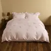Juego de cuatro piezas de gasa lavada de doble capa 100% algodón, fresco y sencillo estilo francés, 100% algodón, amigable con la piel, adecuado para dormir sin ropa, ropa de cama para todas las estaciones