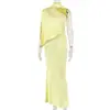 Estilo Europeu Comércio Exterior Cor Lisa Elegante Roupas Femininas Graciosa Socialite Versátil Saia Bodycon Um Ombro Assimétrico Vestido de Festa