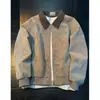Chaqueta retro de solapa estilo granero de la alta calle americana para hombre, nueva primavera y otoño, abrigo de cuero con cremallera y retazos de corte holgado