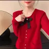 Estilo Coreano Otoño e Invierno Nuevo Estilo Suéter Chaqueta Pequeño Fragante con Lazo para Mujer Manga Larga Estilo Suave Cárdigan de Punto Superior