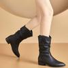Botas de Cano Médio Apontadas Estreitas Estilo Wasteland 2025 Outono Novo Estilo Britânico Retrô Botas de Cavaleiro Ocidental Pregueadas