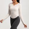 Otoño e Invierno Nueva Ropa de Yoga para Mujer Enterizo Cuello en V Deportivo Manga Larga Ajustada Camiseta para Correr Fitness Ropa Top