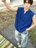 Chaleco Respirable con Cuello en V Escama de Dragón Azul para Hombre, Estilo Delgado de Verano, Camiseta sin Mangas de Peso Pesado con Sensación Fresca, Camiseta sin Mangas Deportiva de Fitness Estilo Americano