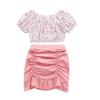 Nuevo Conjunto de Verano para Niñas Top Floral de Manga Corta Falda Corta Conjunto de 2 Piezas Moda Ropa Infantil para Niñas Comercio Exterior YZTZC