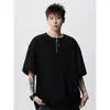 Camiseta de Diseño de Nicho con Media Cremallera para Hombre Cleanfit Estilo Americano High Street Estudiante Cuello Henry de Manga Corta Marca de Tendencia Manga Corta