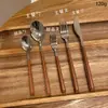 Talheres Retro Criativos Imitação Cabo de Madeira Aço Inoxidável Faca e Garfo para Bife Talheres Ins Sobremesa Bolo Pão Comida Ocidental Conjunto de Faca e Garfo