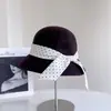 Estilo Feminino Elegante Chapéu de Pescador com Bolinhas Peroladas e Laço Chapéu de Lã Fashion de Aba Curta para Outono e Inverno Chapéu Elegante Tipo Bacia