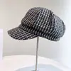 Gorra Octogonal de Tweed a Cuadros de Color Contrastante para Mujer, Estilo Retro Británico, Boina de Lana Mezclada para Otoño e Invierno, Gorra de Visera de Periódico de Moda