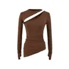 9185-Camiseta de Moda Sexy Estilo Puro Deseo de Manga Larga Hombros Descubiertos para Mujer 2025 Nuevo Estilo Europeo y Americano Sexy Ajustado