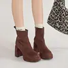 Botines de Tacón Alto de Gamuza Estilo Vintage para Otoño e Invierno, Botas Gruesas Elegantes Versátiles Estilo Coreano Francés para Mujer, Botas Martin