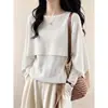 Suéter de punto tipo capa chal marrón para mujer, nuevo estilo de principios de otoño, talla grande, ligeramente holgado, top de imitación de dos piezas