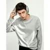 Camiseta preta de algodão puro com manga longa, moda italiana moderna para homens, camisa base para primavera e outono com gola alta discreta, estilosa e versátil