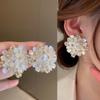 Pendientes de Borla de Flor de Concha Blanca Aguja de Plata para Mujer, Elegantes y de Alta Gama, Largos de Perlas, Pendientes de Moda